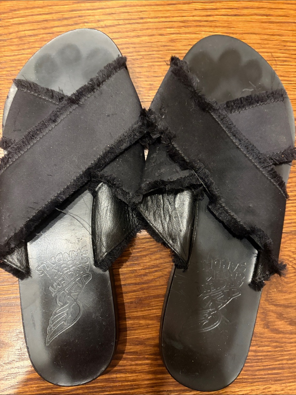 Ancient Greek Sandals Black Cross-Strap Slide Sandals -